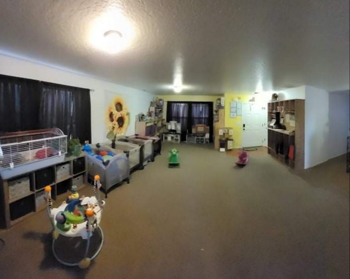 Wide view of the childcare play area